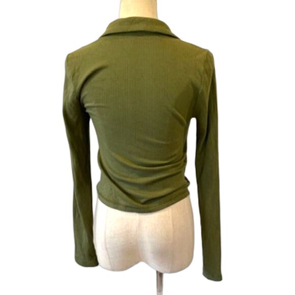Abercrombie & Fitch Green Ribbed Button Front Top Long Sleeves Small Collared - Picture 3 of 7